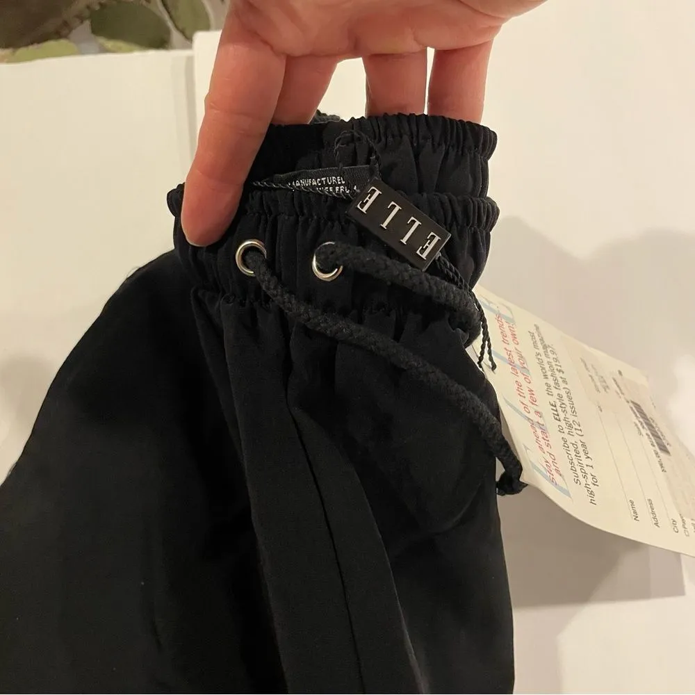 80’s-90’s Elle black jogger track pants pockets warmups tie waist logo trim NWT✨ - Image 12