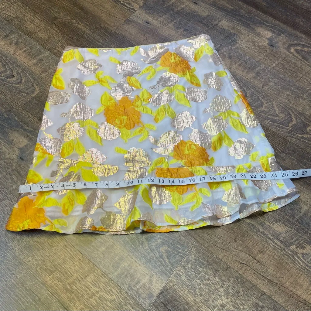 NEW Anthropologie Maeve Faye Flounced Jacquard Mini Skirt Sz 14 Yellow Metallic - Image 11