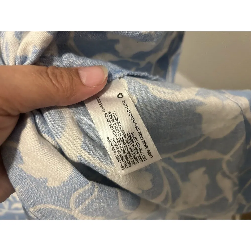 A New Day Maxi Dress Large Blue White Floral Linen Blend Ruffles Pockets Boho - Image 6