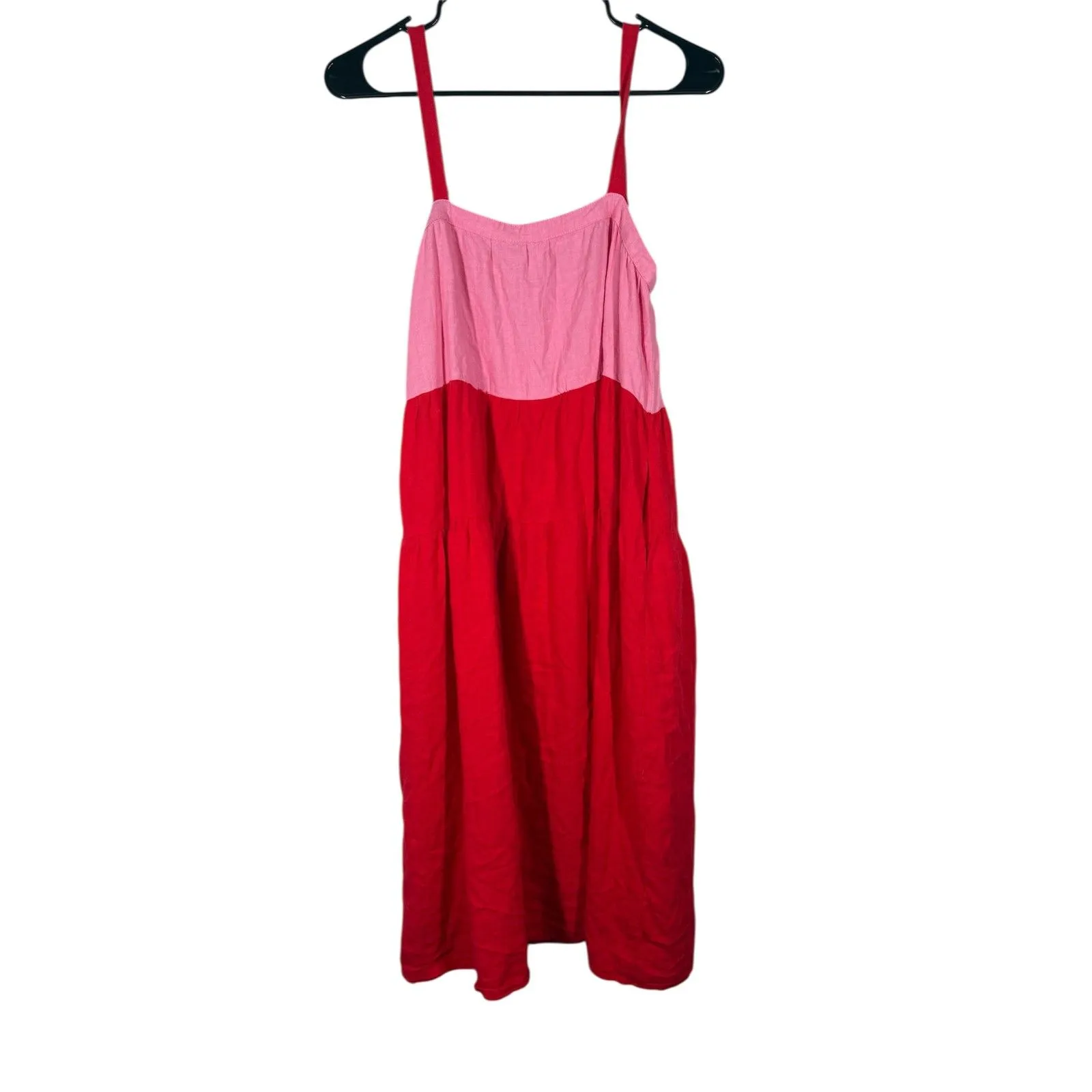 Petal + Pup Pink Red Color Block Midi Dress Womens Sz XS Linen Blend Feminine - Image 2