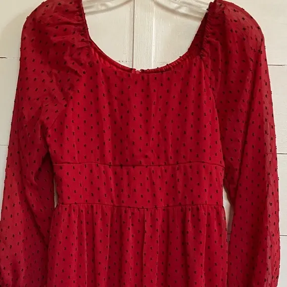 Trixxi Girl Red Black Sheer Dot‎ Party Dress Goth Red Devil Vamp - Juniors XL - Image 4