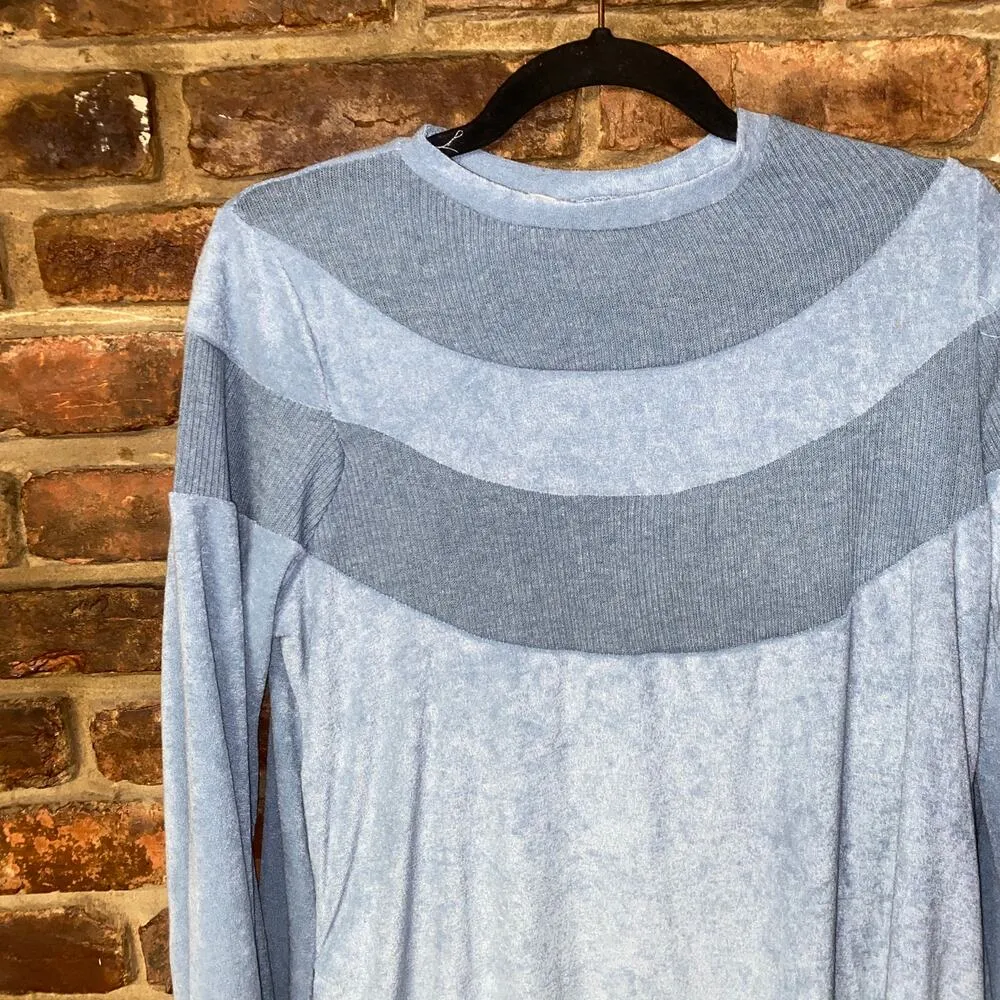 Perfect Peach Light Blue French Terry Cloth Long Sleeve Knit Dress Women's Large - Image 2