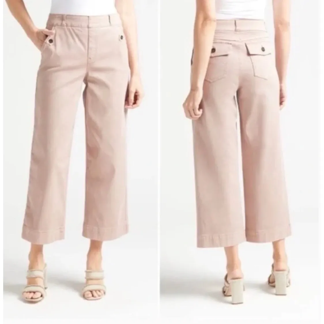 Spanx‎ Twill cropped wide leg cropped pant high rise pull on khaki natural xs - Image 2