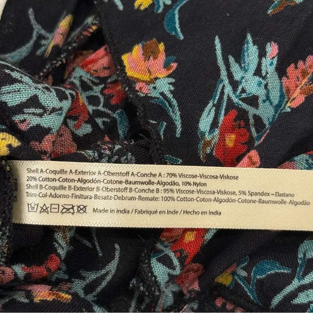 Free People Adella Printed Slip Mini Dress Black Combo Floral Smocked XS Girly - Image 13