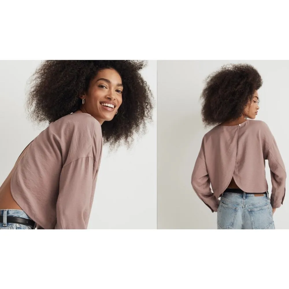 Madewell Mauve Long Sleeve Relaxed Tulip-Back Top Crop Size XS Oversized - Image 10