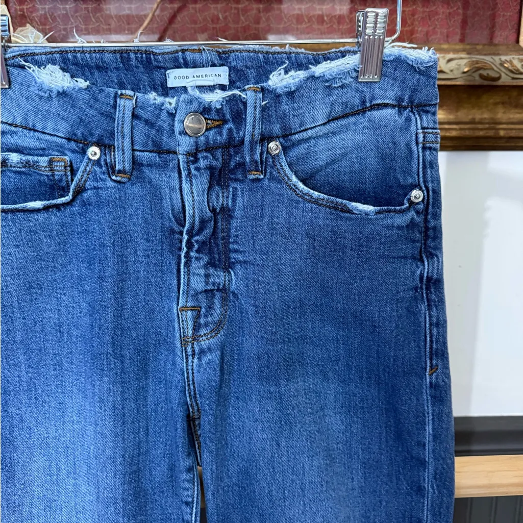 Good American Good Legs Distressed Waist Straight Leg Jeans Sz 6 💛🍄 - Image 2
