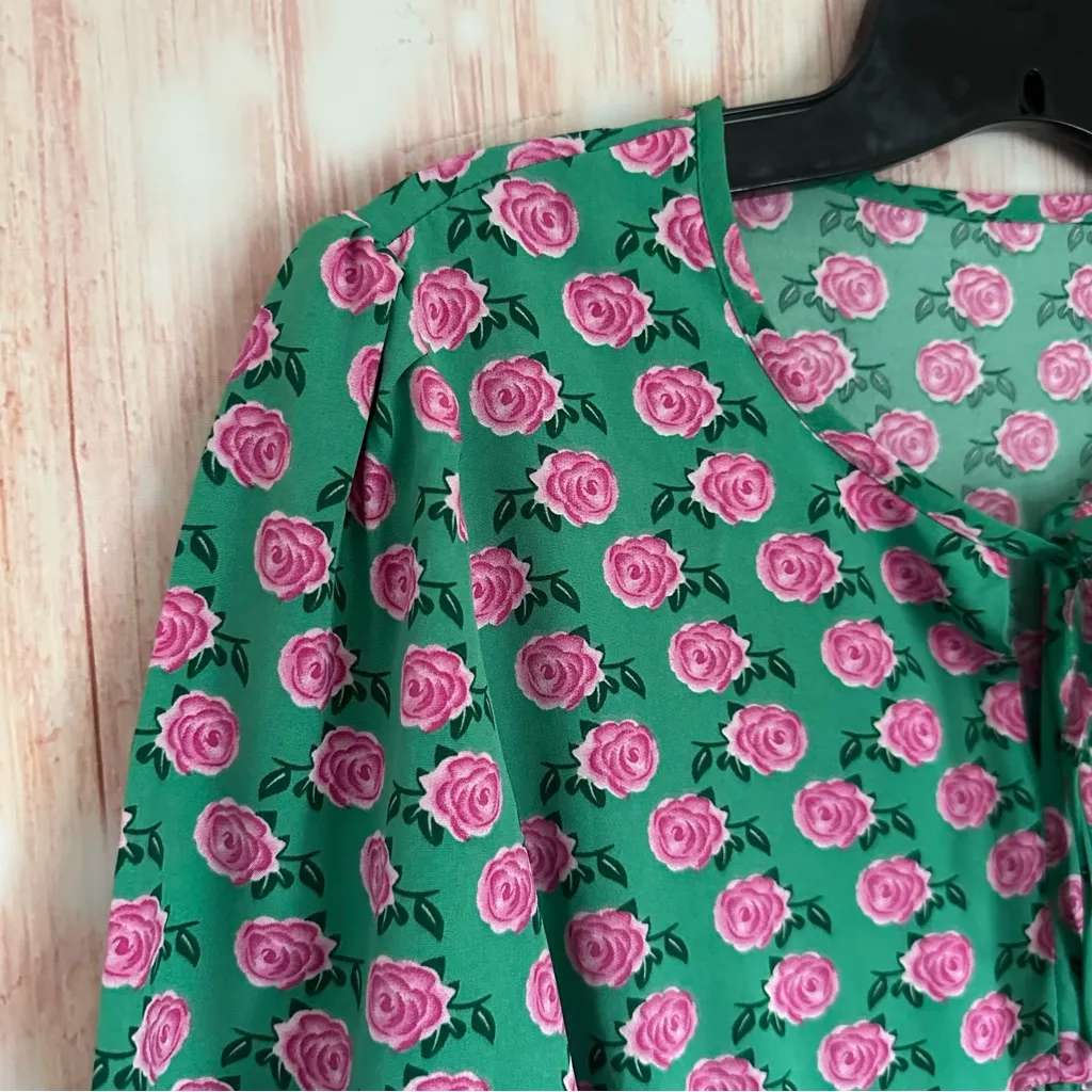 Amazon Boho Pink Floral Green Puff Sleeve Tiered Maxi Dress - Image 10