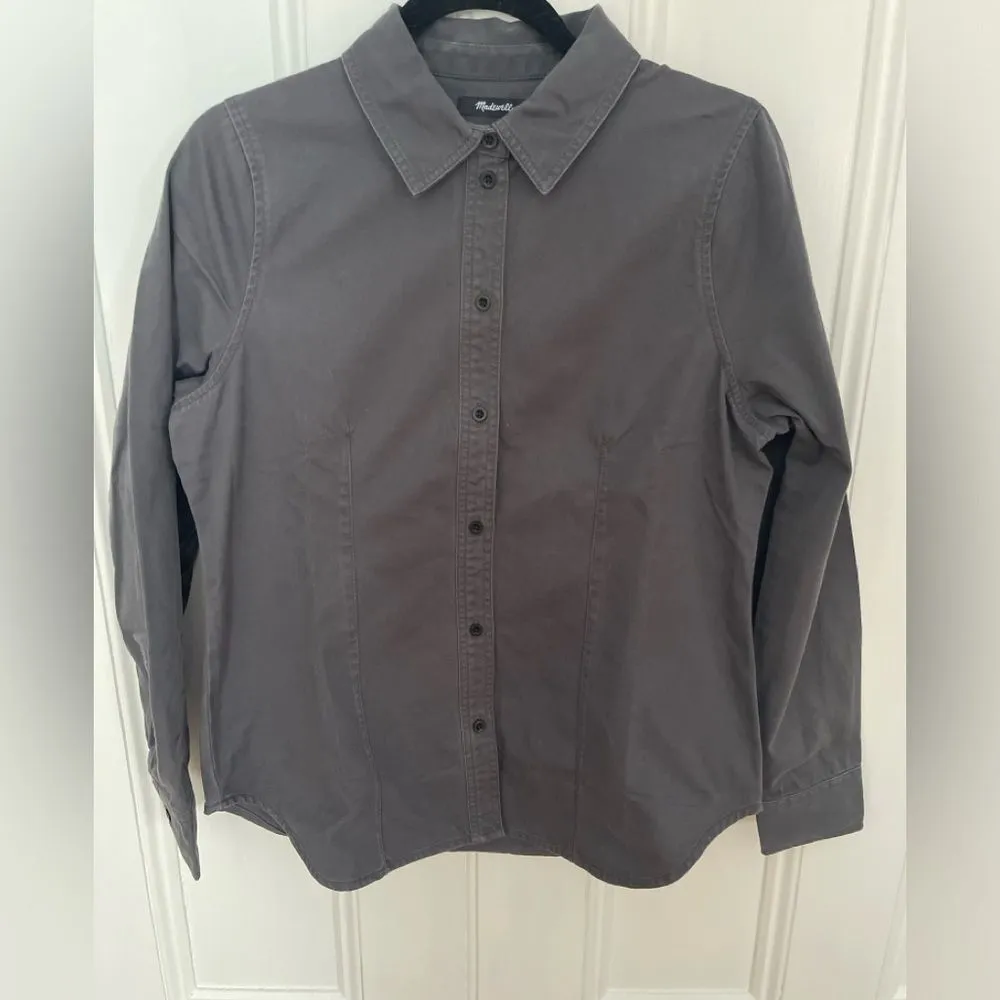 Madewell Women's Grey Darted Button-Up Shirt in (Re)generative Chino Size 10 - Image 5