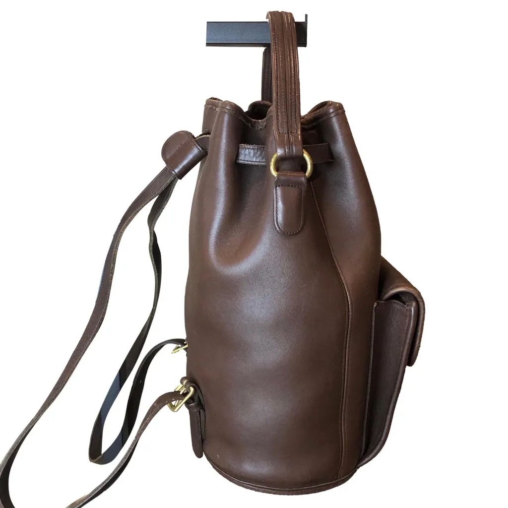 Vintage COACH Brown Glove Tanned Leather Large Sling Backpack Knapsack COA 9992 - Image 14