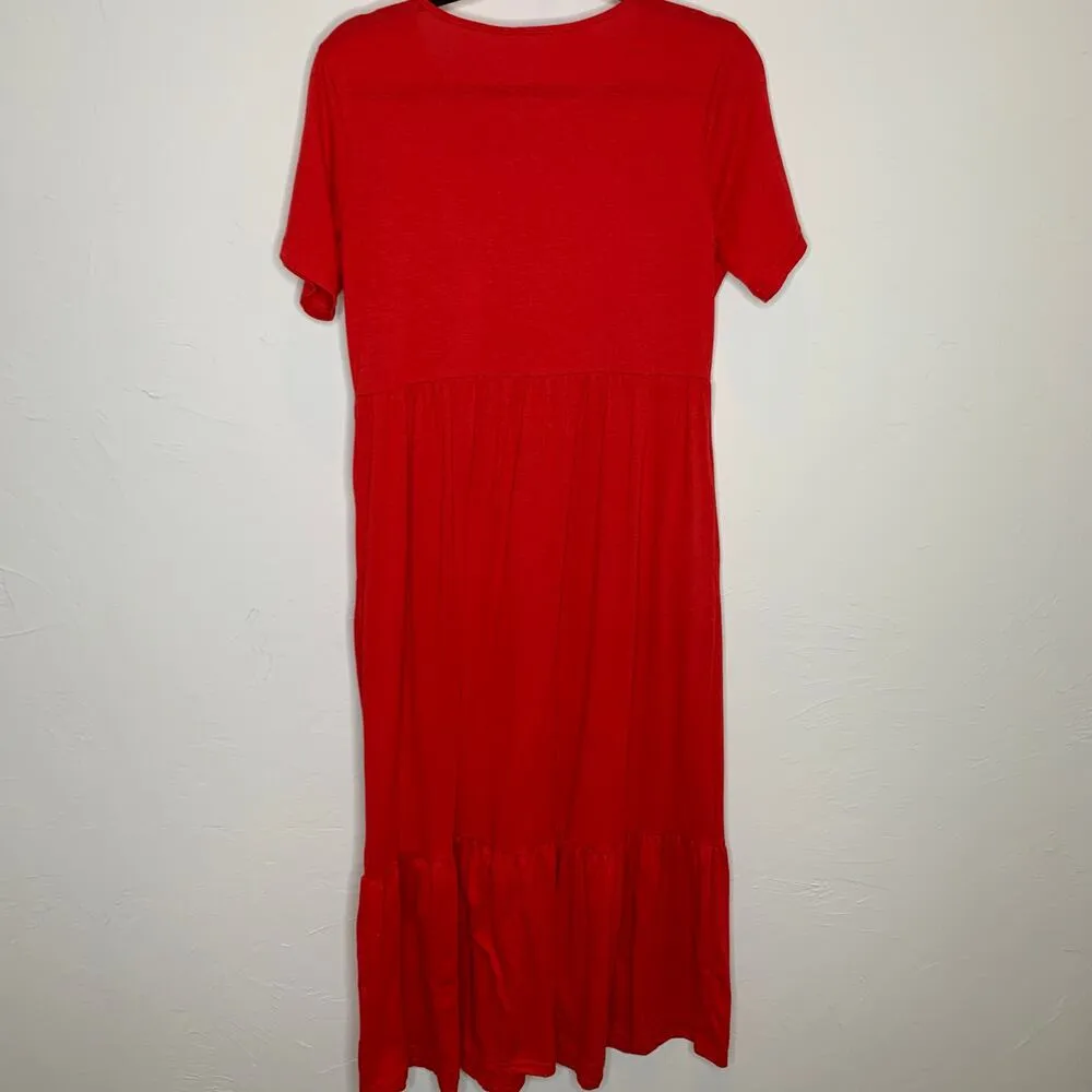 Red Babydoll Tiered Ruffle T Shirt Dress Pockets Sz Large? - Image 7