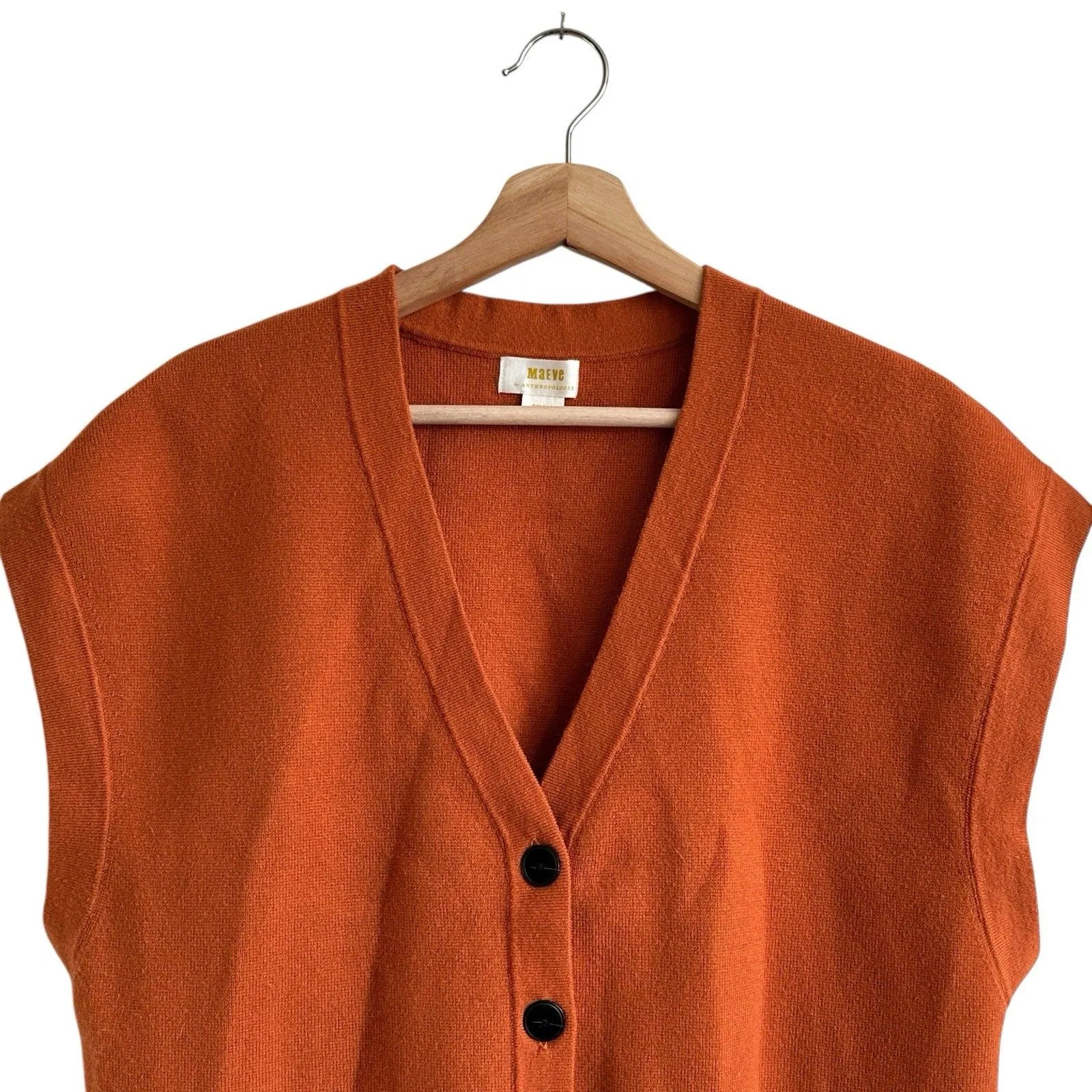 Anthropologie Maeve Rust Orange Sweater Vest Button Front Knit Vest S - Image 4