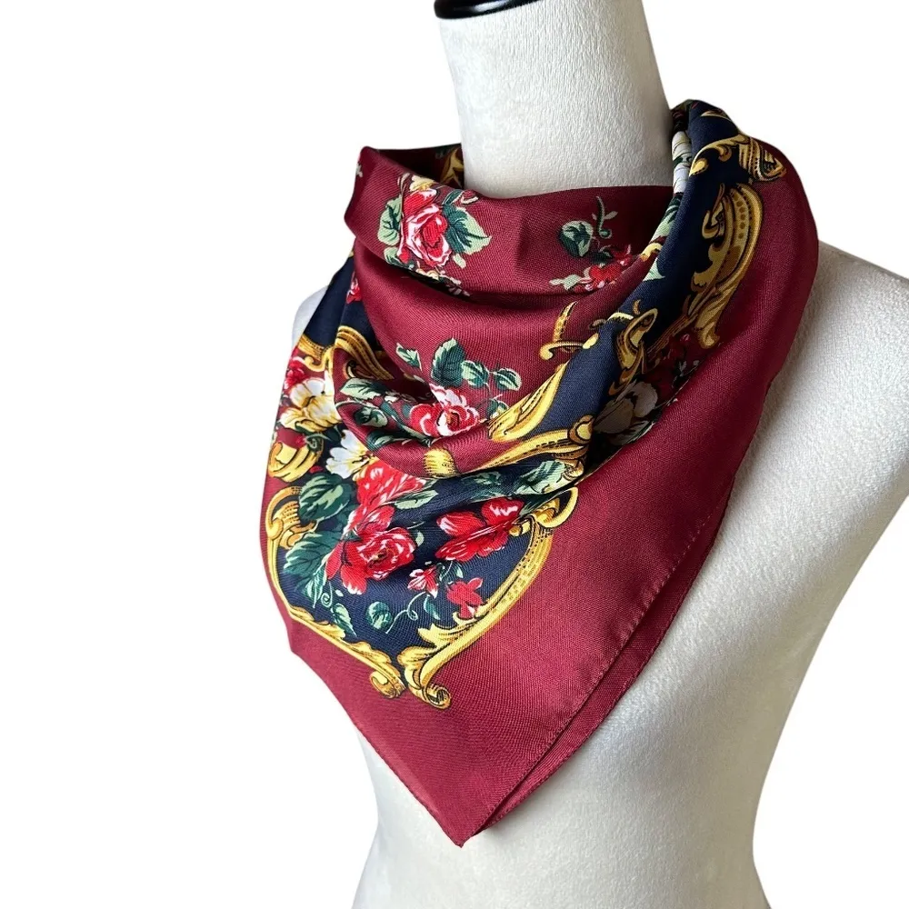Berkshire Made in Italy Floral Square Scarf Wrap Boho Bohemian Hippie Festival Red - Image 3