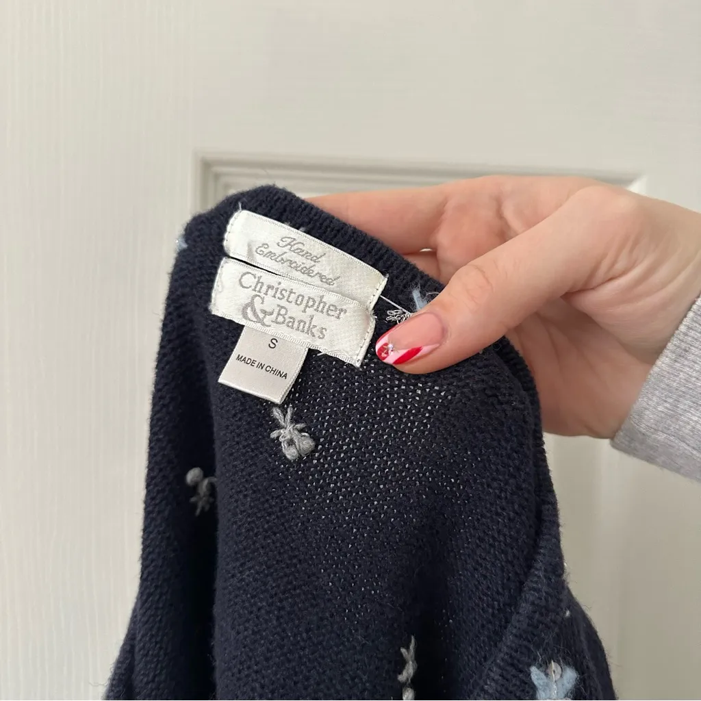 Women's Christopher and Banks Vintage Navy Holiday Stocking Sweater small - Image 2