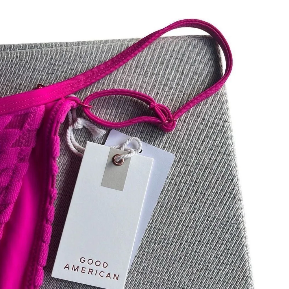 Good American 7 4X Plus String Bikini Bottom Hawaiian Pink Textured High Cut NWT - Image 4