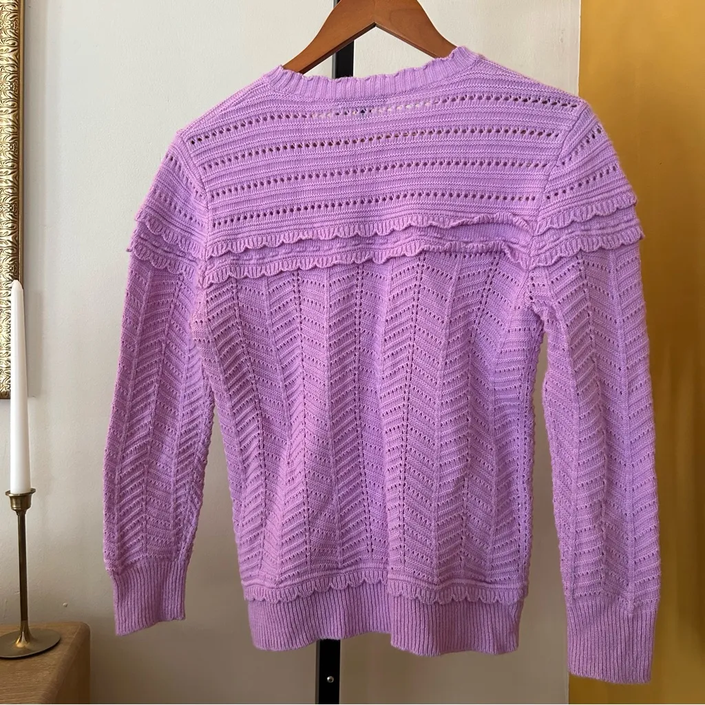J. Crew Wool Crewneck Scalloped Pointelle Sweater Knit Dainty Boho Purple Size S - Image 4