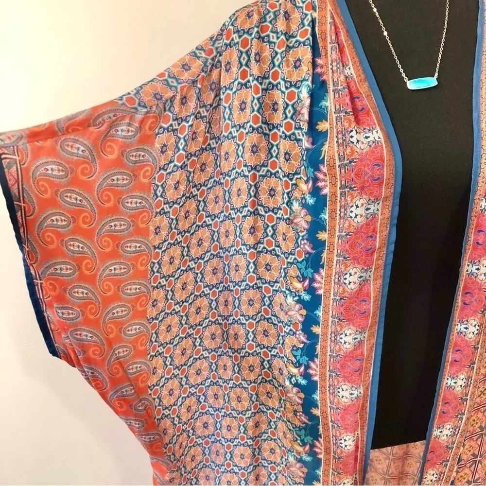 Anthropologie Rapti Kimono by Tolani Pink/Blue One Size Fits Most - Image 5