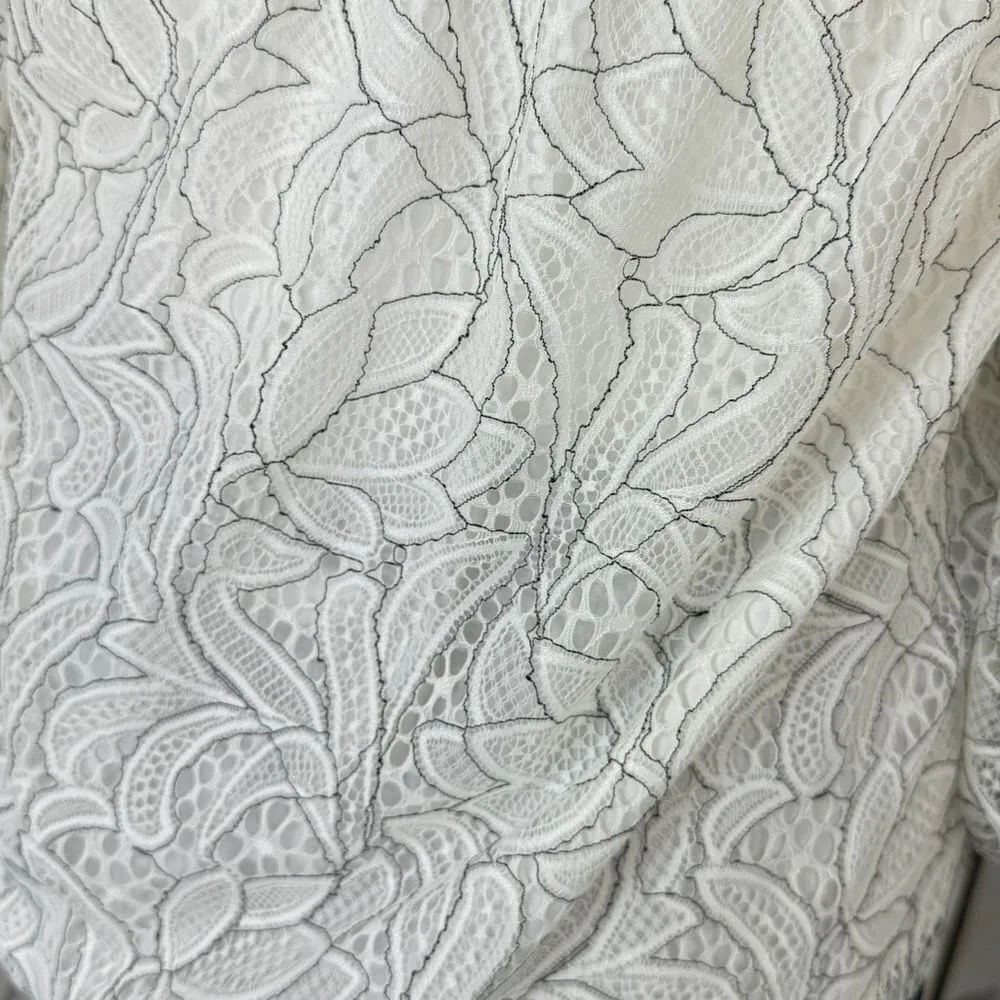 Beau Tissu Lace Cold Shoulder Puff Sleeve Halter‎ Blouse White Black Small - Image 7