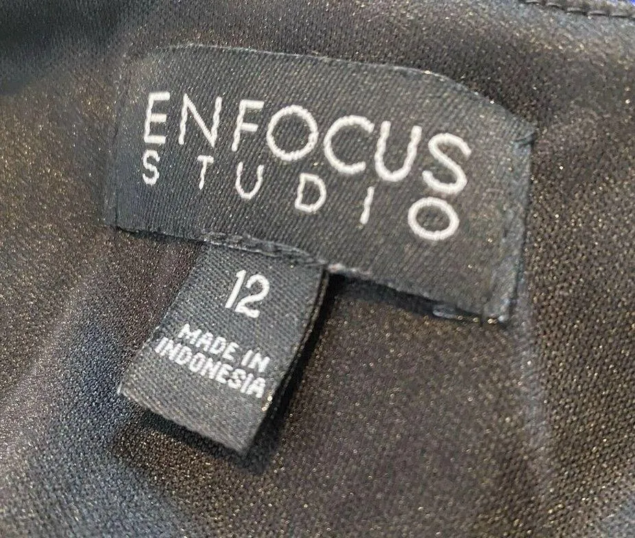 Enfocus Studio Blue Metallic Black Dress Size 12 Cocktail Party Wedding Guest - Image 5