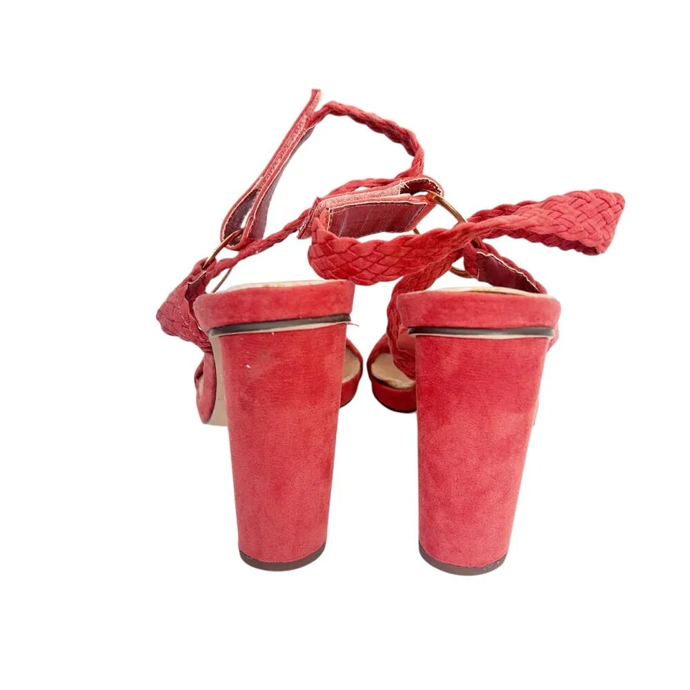 Liliana Orange Faux Suede Braided Strappy Heels Sz 5.5 - Image 5