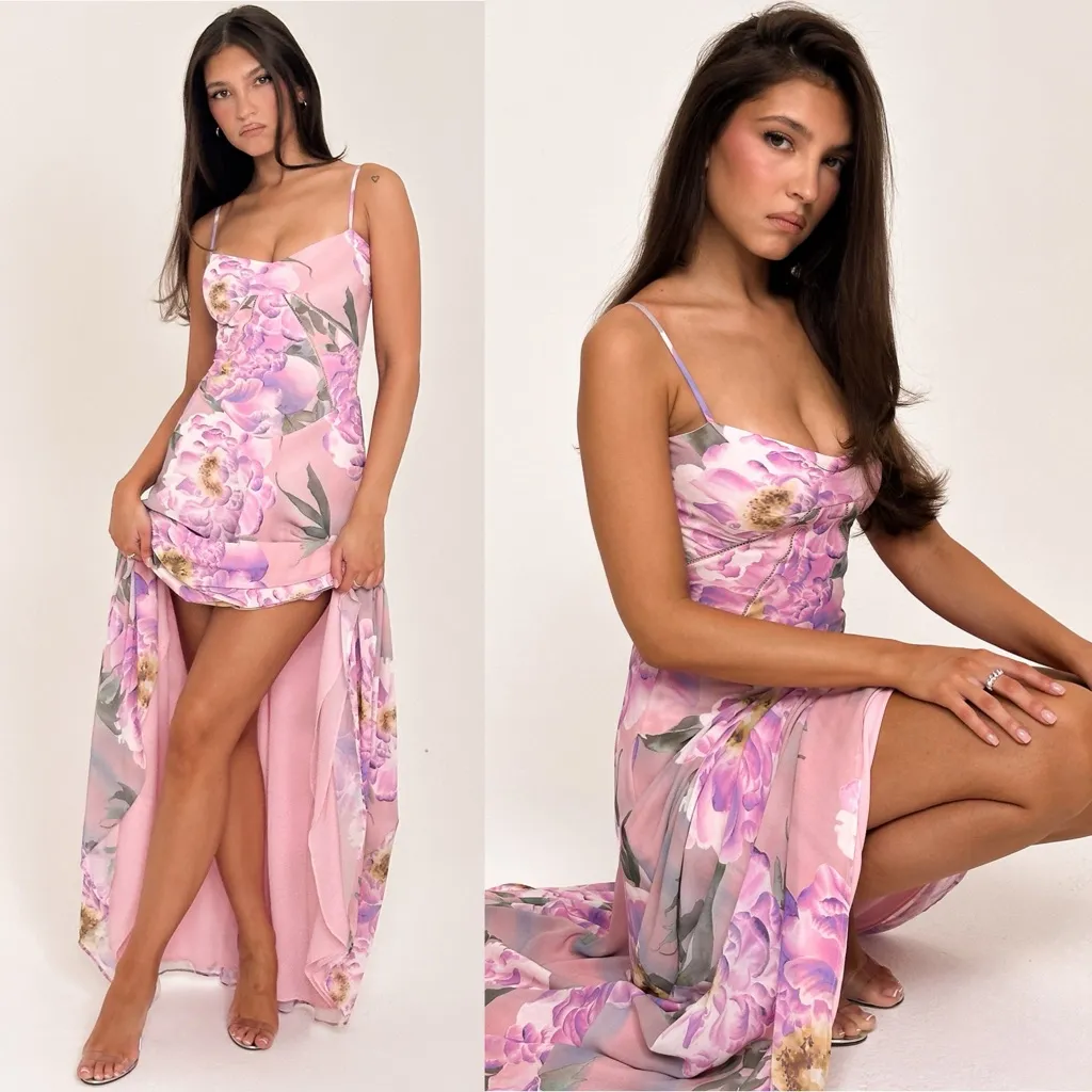 House of CB ‘Seren Pink Floral Floral Lace Back Maxi Dress NWOT Size L A-C - Image 2
