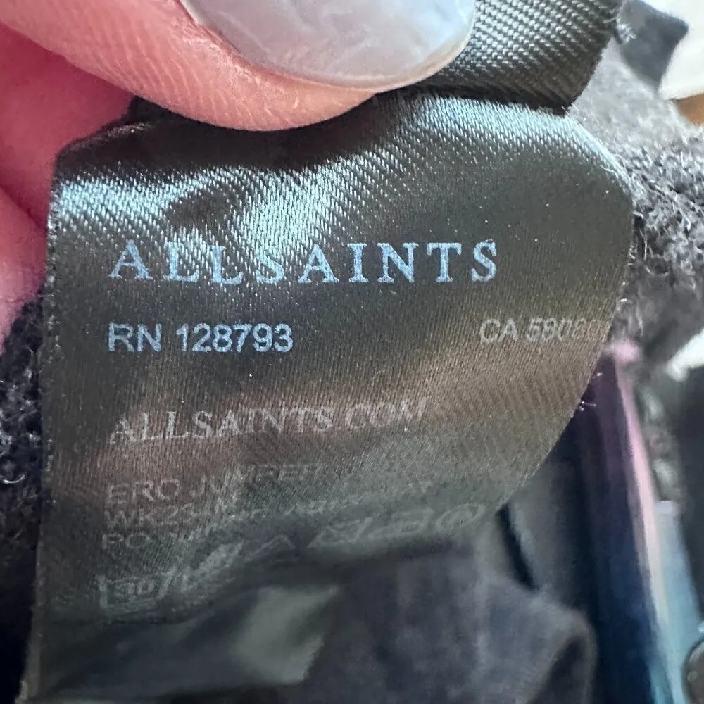 AllSaints dark grey 100% merino wool crew neck tight sleeve Ero Jumper - Size S - Image 13