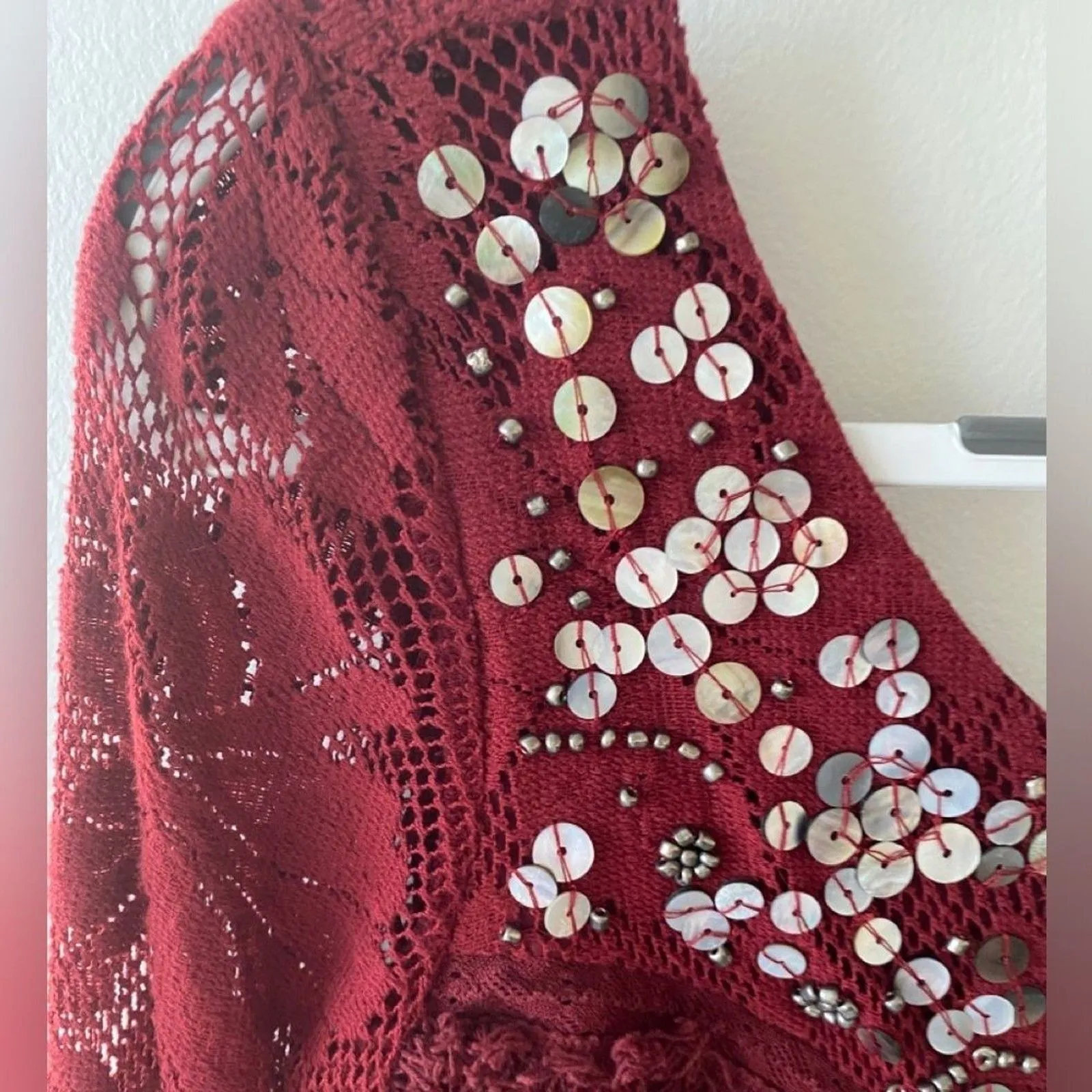 Free People Shell Game Mini Dress 4 Burgundy Red Lace Beaded Whimsigoth Renfair - Image 10