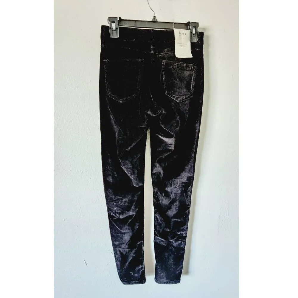 Reiss Lux Black Velvet Mid-Rise Skinny Jeans 25 NEW - Image 4
