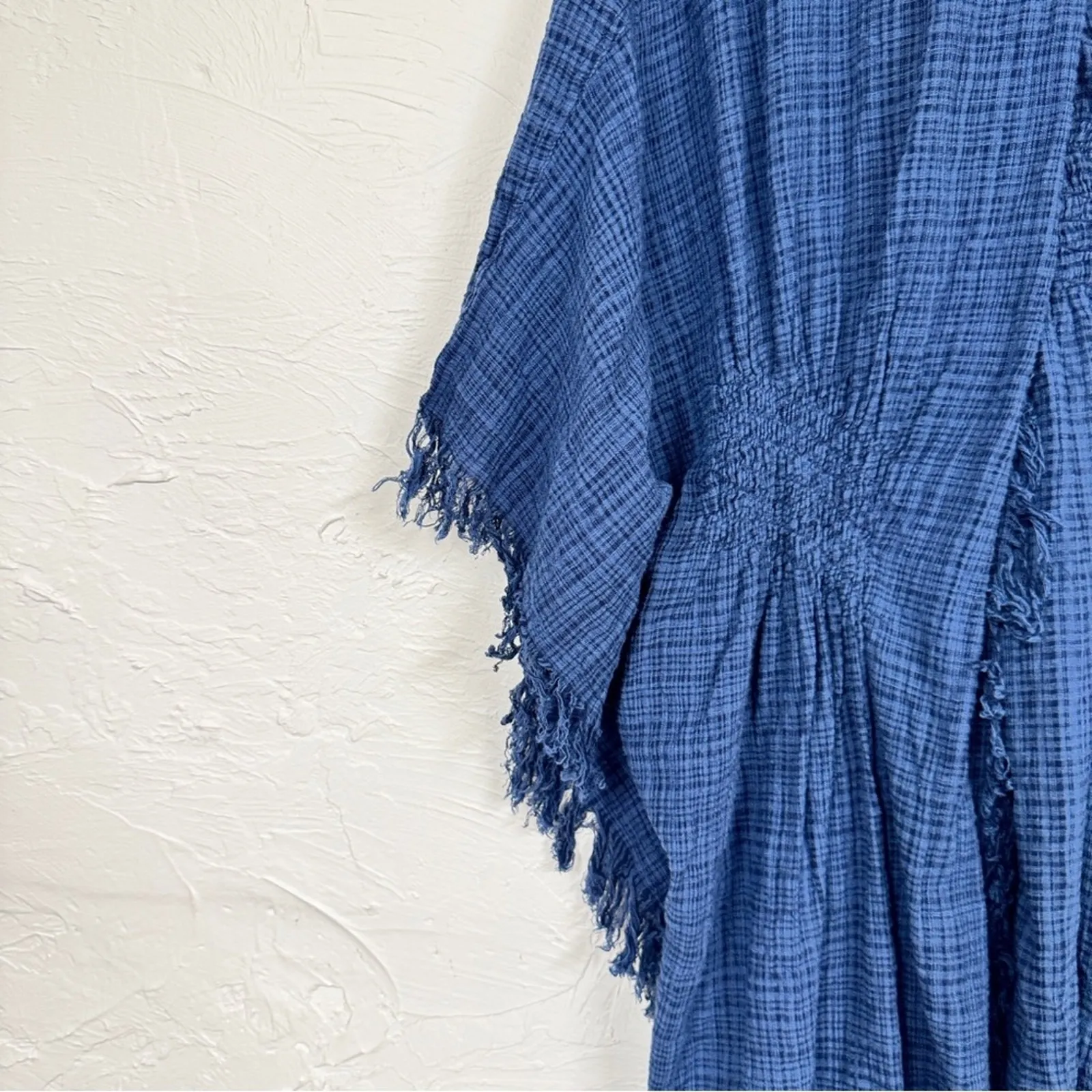 Coldwater Creek Blue Smocked Kimono Cardigan Womens OS Open Front Beachy Boho - Image 2