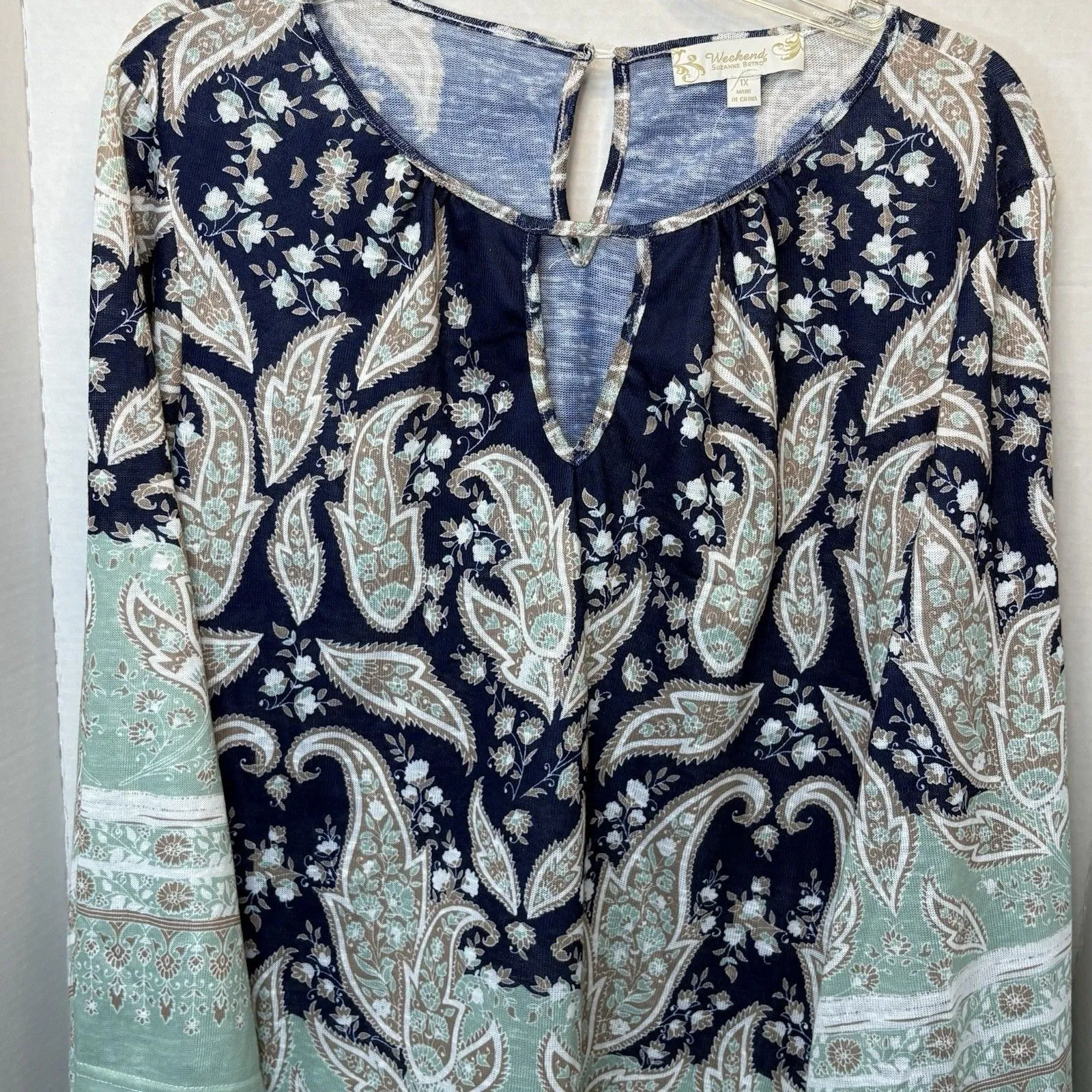 Weekend Suzanne Betro Paisley Lace Trim Keyhole Tunic Size XL Boho Chic Hippie - Image 2
