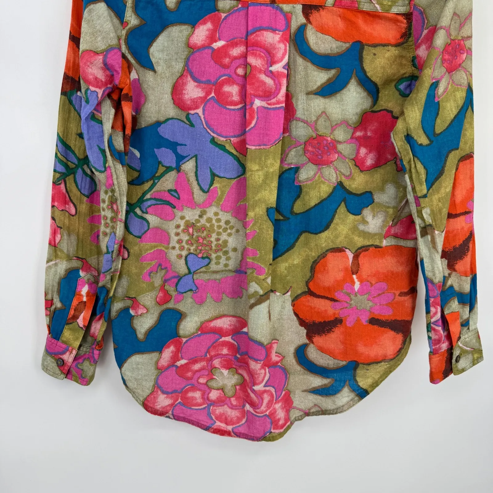 Sundance Button Down Shirt PXS Pink Green Cotton Abstract Floral Artsy - Image 8