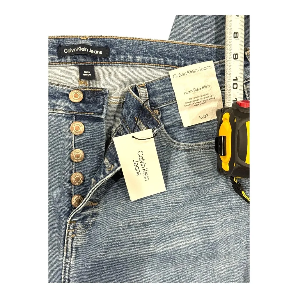 NEW Calvin Klein Womens High-Rise Frayed Hem Skinny Jeans Sz 31 Light Wash Denim - Image 2