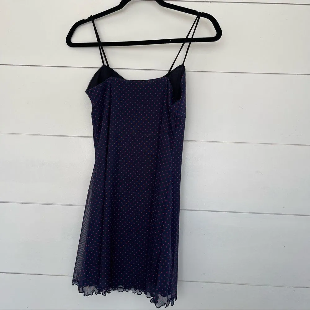 Urban Outfitters Women’s Small Blue Red Polka Dot Tulle Slip Mini Dress - Image 4