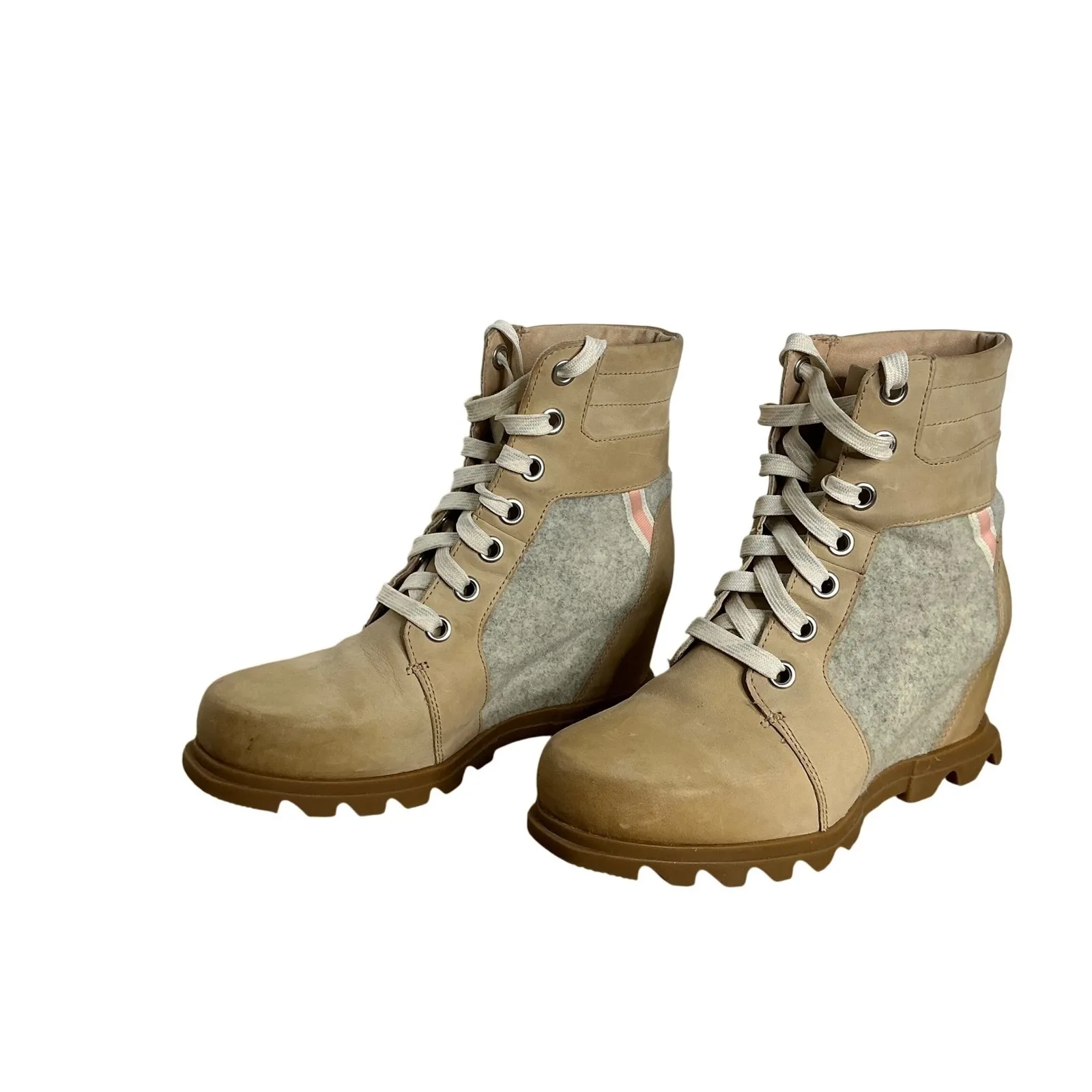 Sorel Joan of Arctic Wedge II Lexie Boots Tan Gray 9.5 Waterproof Suede Wool‎ - Image 6