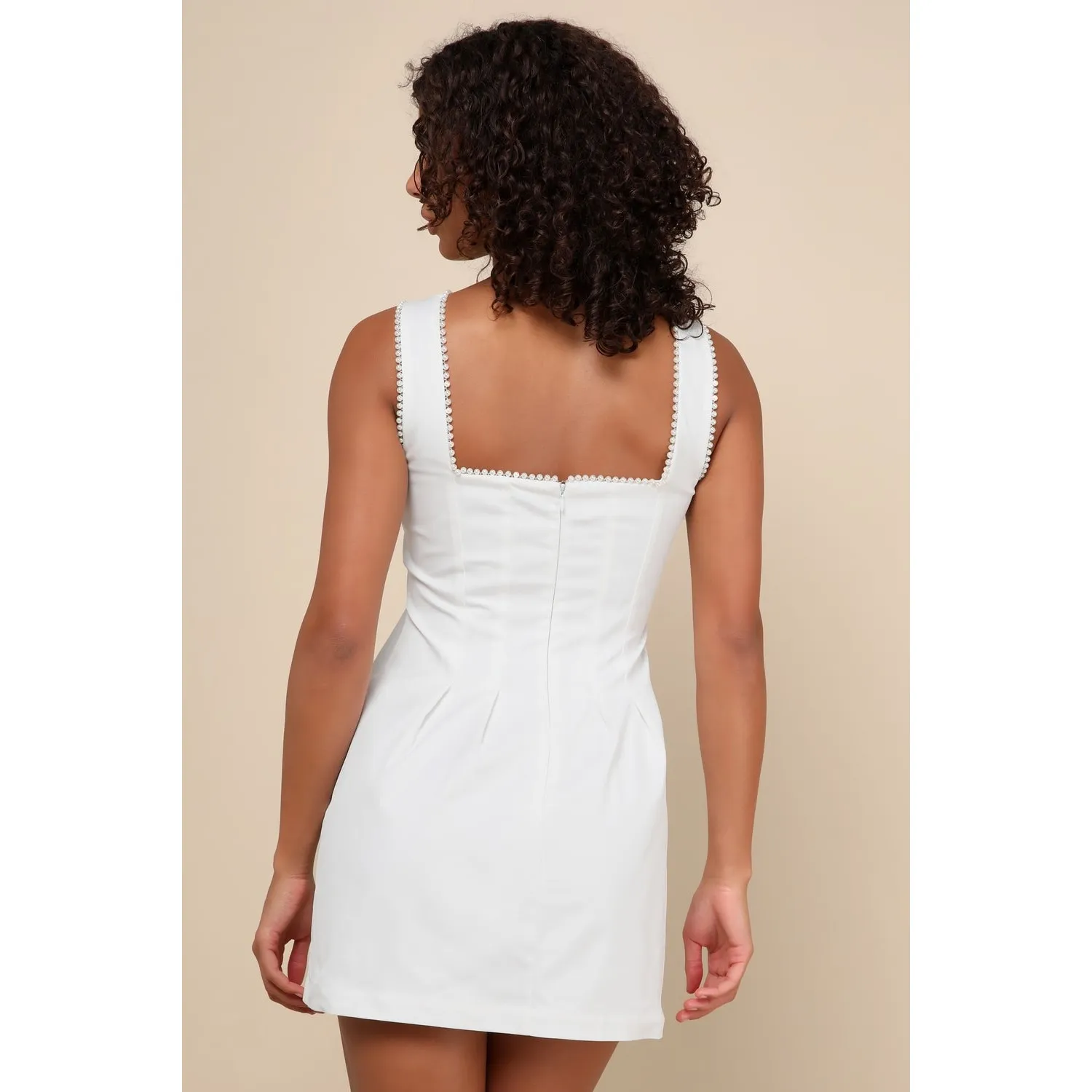 NWT Lulus Pure Hearted White Pearl Square Neck Sleeveless Mini Dress Cocktail M - Image 5