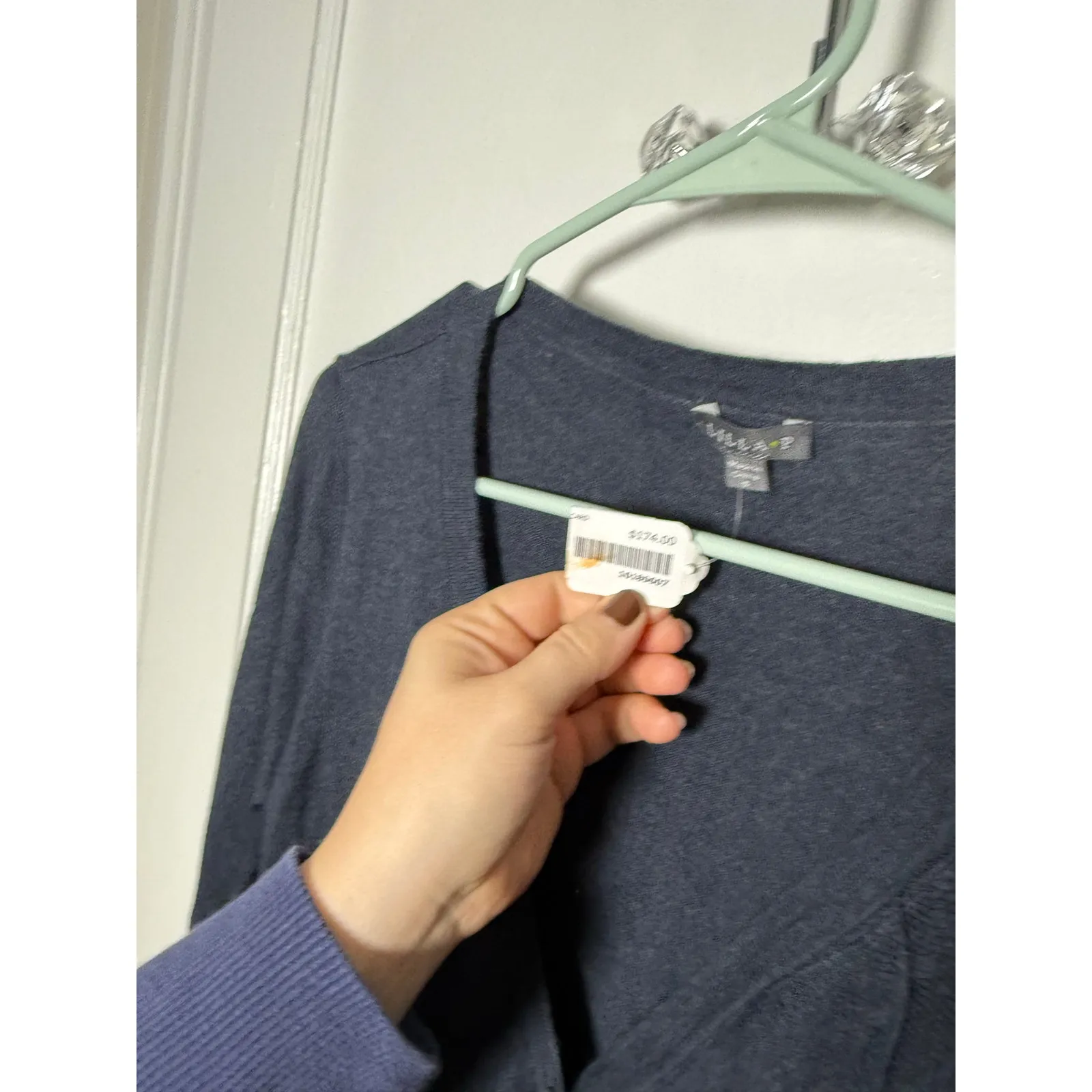 Lilla P Navy Blue Ruffle Cashmere Blend Button Cardigan Sweater Women's SM NEW - Image 3