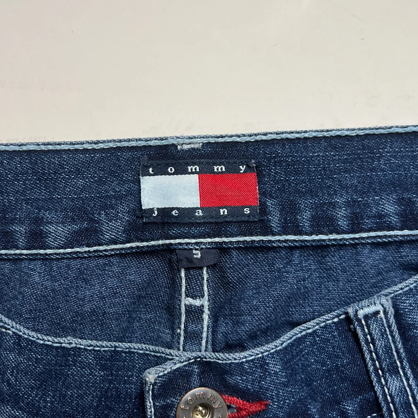 y2k vintage tommy jeans blue low rise bootcut patchwork printed aop jeans - Image 7