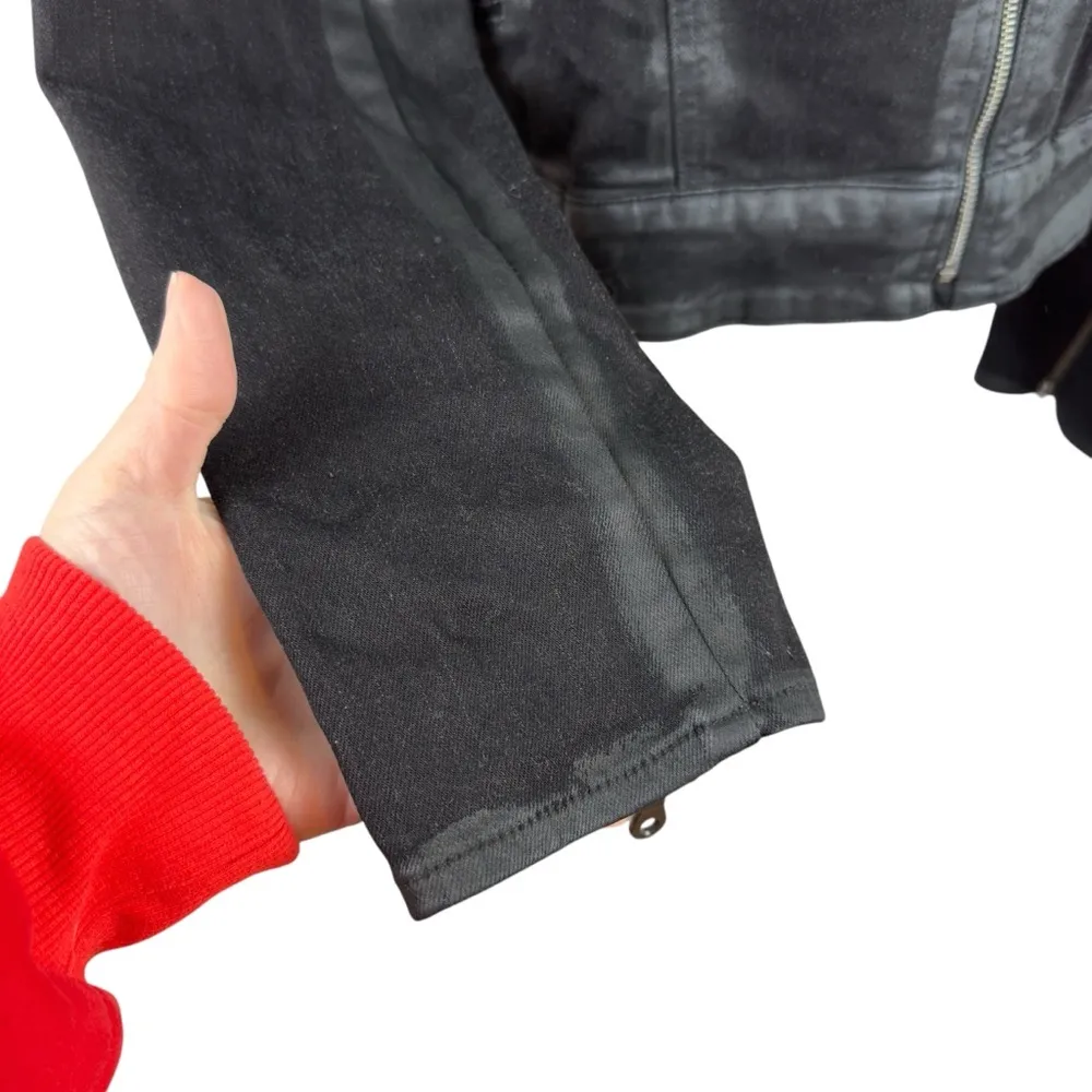 PAIGE Sydney Moto Jacket Night Flight Sherpa Coated Black Stretch Denim Large - Image 6