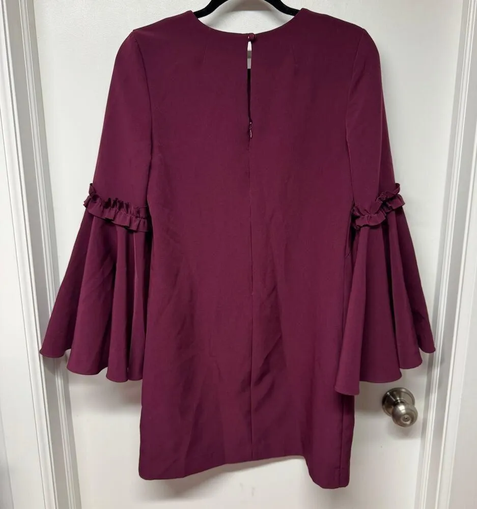 Milly Cady Burgundy Wine Red Bell Statement Sleeve Mini Dress L/S Size 6 Small - Image 2