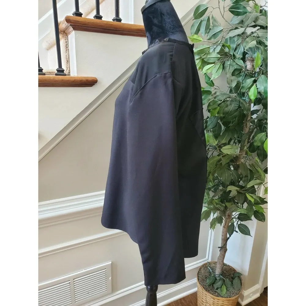 Black Solid Custom Polyester Round Neck Long Sleeve Buttons Back Casual Blouse Size XL - Image 5