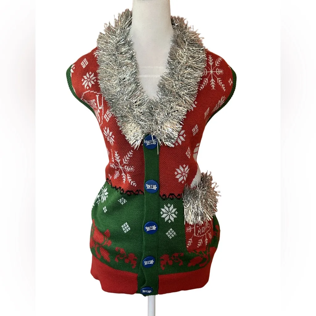 Samuel Adam gaudy tacky ugly tinsel Christmas Sweater Vest holiday beer funny M Red Size M - Image 4