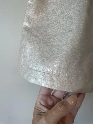 Aaron & Amber Faux Leather‎ Shorts S Champagne Metallic Pearl Drawstring NWT - Image 3