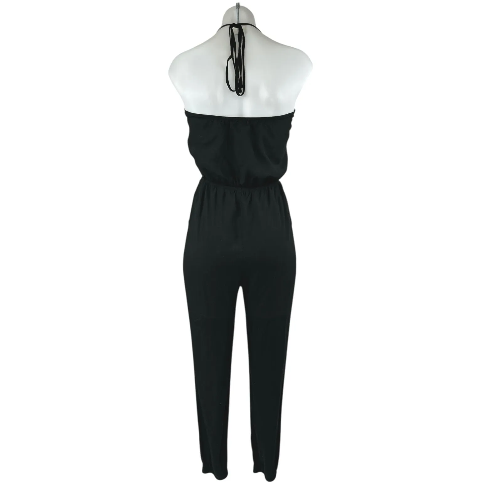 Lulus Learning to Fly Black Halter Sleeveless V Neck Faux Wrap Jumpsuit Size S - Image 3