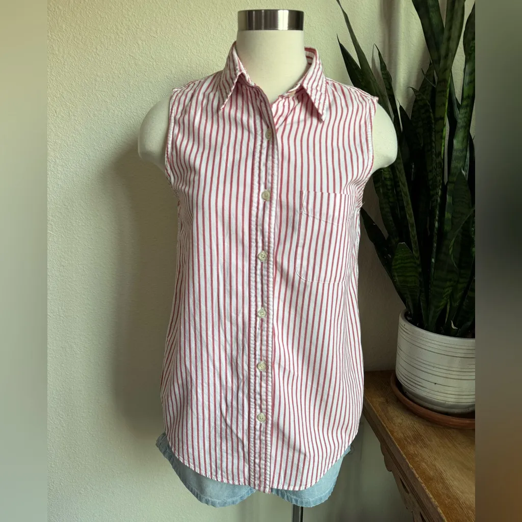 Vintage‎ Abercrombie Red White Striped Cotton Sleeveless Shirt M Americana Core - Image 2