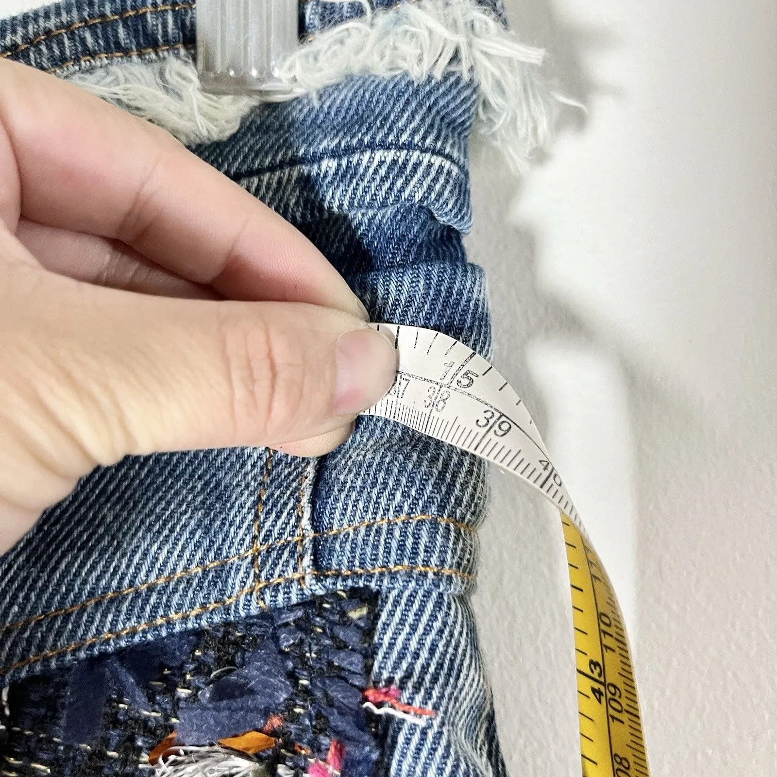 GAWOO Women’s Blue Jean Plaid Tweed Patchwork Mini Skirt - Size L Waist 30 In - Image 8