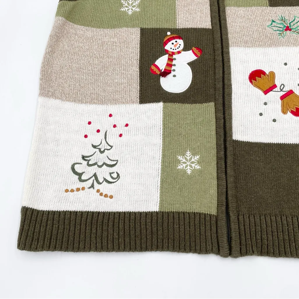 Vintage Y2K Christmas Sweater Vest Size Large Christopher & Banks Full Zip Green - Image 5