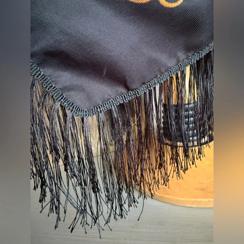 Vintage 90s Russian Folk Style Floral Fringe Shawl Black Red Rose Viscose Wrap - Image 6