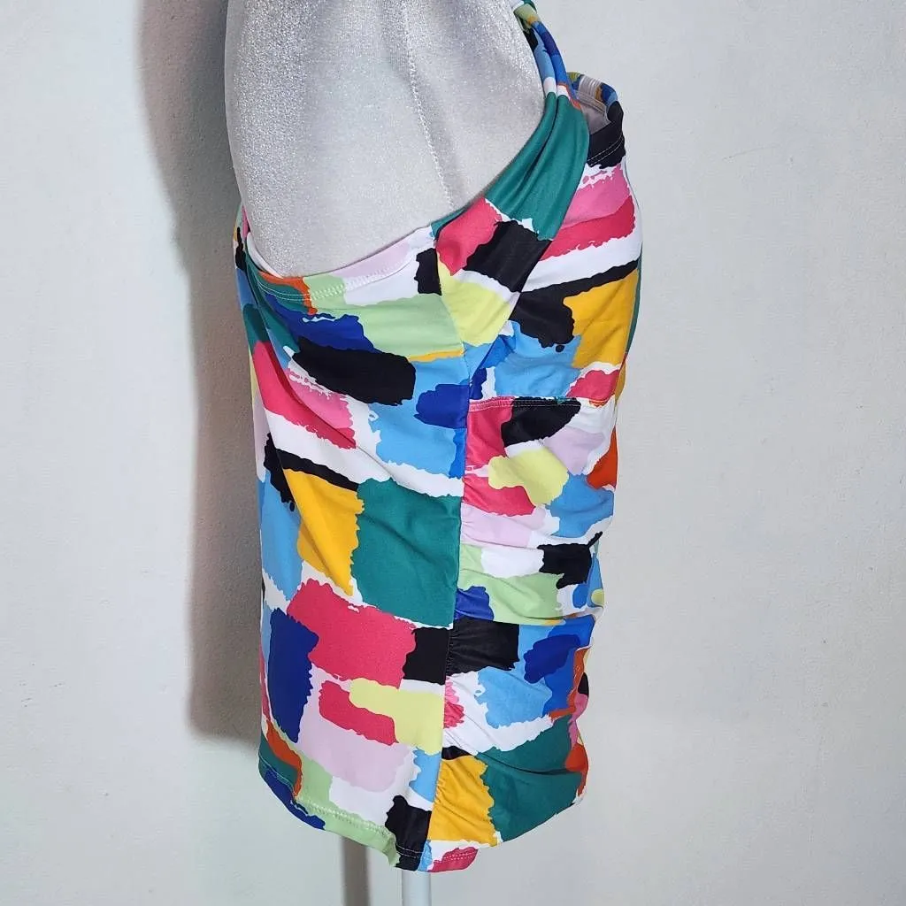 Tempt Me Colorful Print Tankini Swimsuit with Black Bottoms NWT Size Medium - Image 2