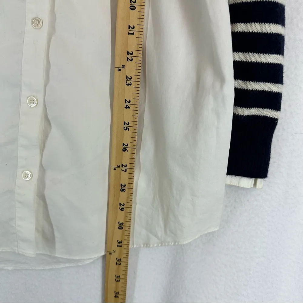 Theory Rymalia Sweater Shirt Dress Tunic Top Striped Medium Blue Whte - Image 5