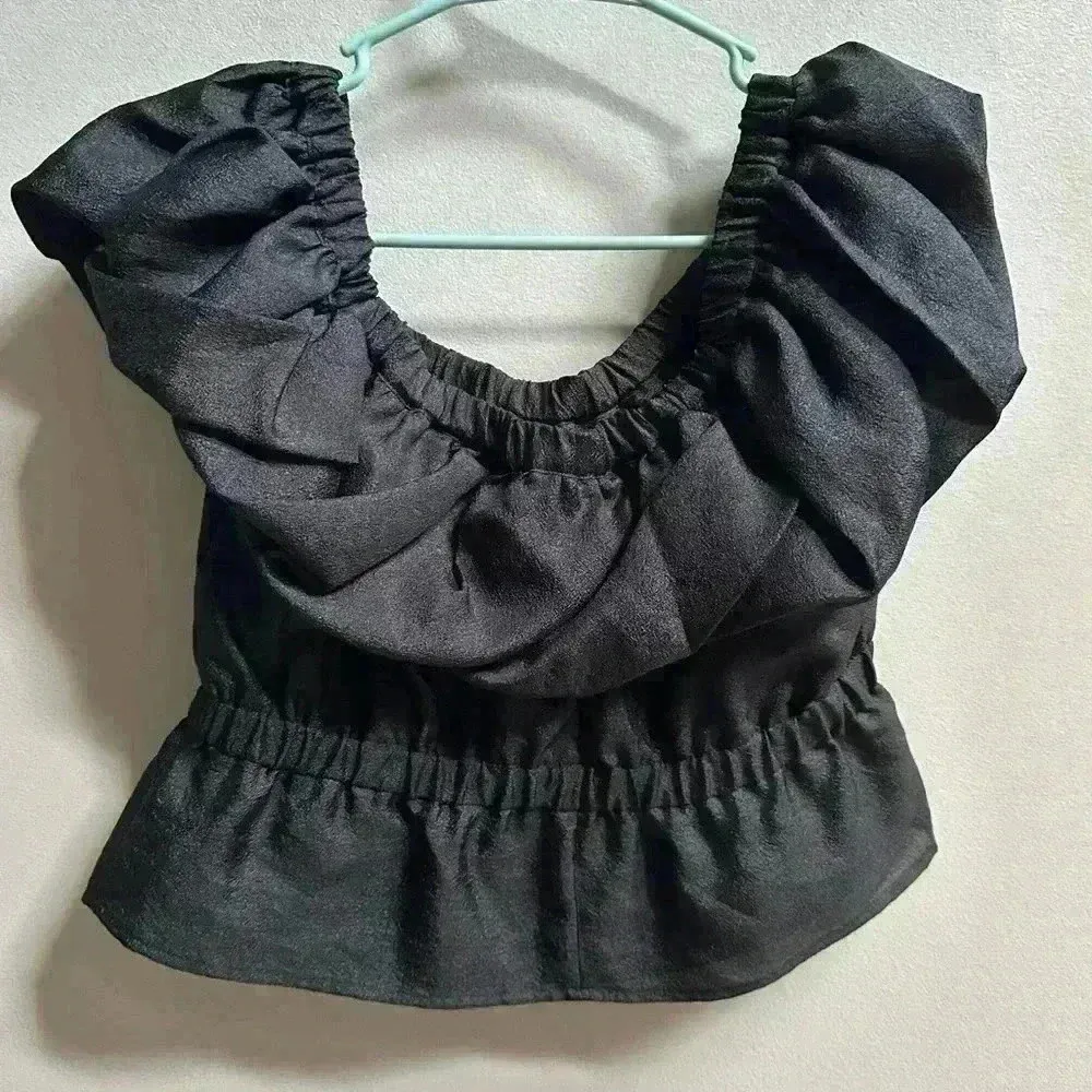 NEW Topshop Textured Bardot Crop Peplum Blouse – Black – Women’s US 8 - Image 3