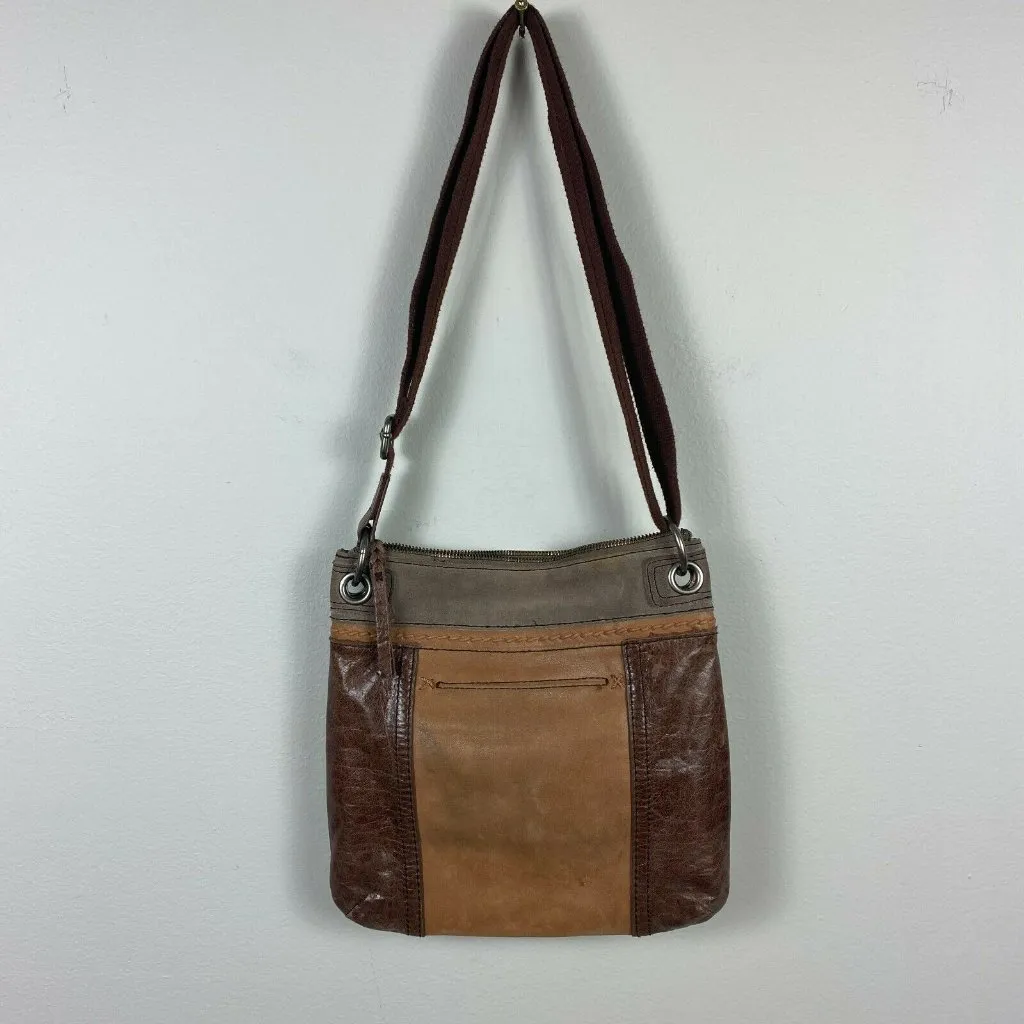 The SAK Crossbody Bag Brown Leather Suede Adjustable Strap Buckle Pockets Zip Up - Image 4